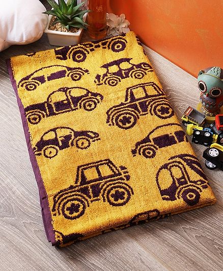 Softweave Bamboo Terry Towel Car Embroidered Design - Yellow