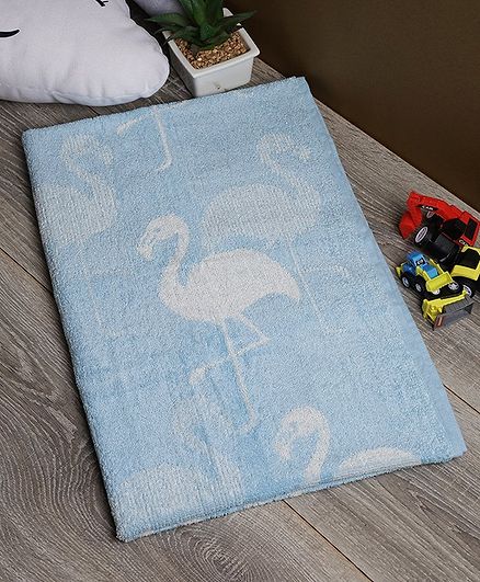 Softweave Bamboo Kids Towel Flamingos Embroidery Design - Blue