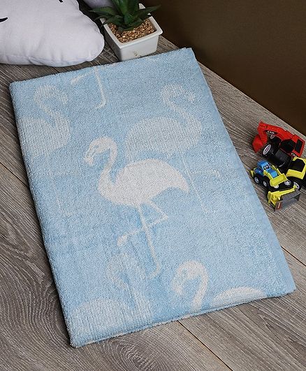 Softweave Bamboo Kids Towel Flamingos Embroidery Design - Blue