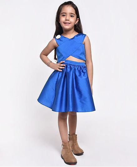 Jelly Jones Sleeveless Solid Crop Top With Skirt - Blue