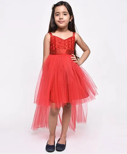 Jelly Jones Solid Colour Sleeveless High Low Dress - Red