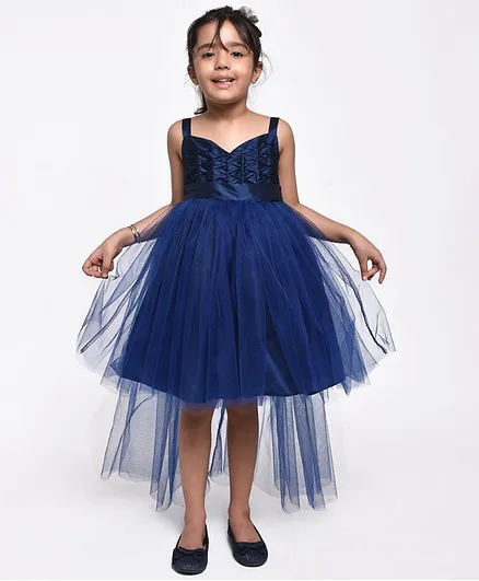 Jelly Jones Solid Colour Sleeveless High Low Dress - Navy Blue