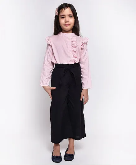 Jelly Jones Full Sleeves Striped Top & Pants Set - Pink & Black