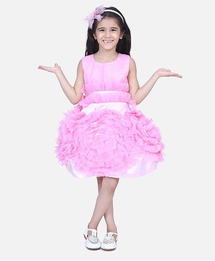 Samsara Couture Solid Rose Tulle Sleeveless Dress - Pink