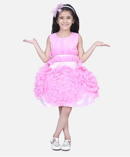 Samsara Couture Solid Rose Tulle Sleeveless Dress - Pink