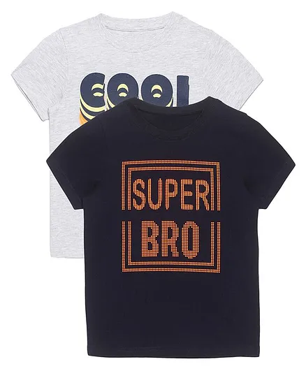 Plum Tree Half Sleeves Cool Print Pack Of 2 Tee - Navy & Grey