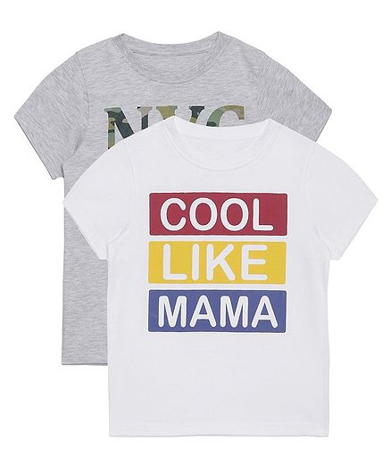 Plum Tree Half Sleeves Cool Like Mama Print Pack Of 2 Tee - White & Grey