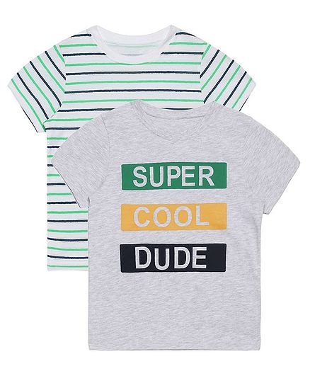 Plum Tree Half Sleeves Super Cool Dude Print Pack Of 2 Tee - Grey