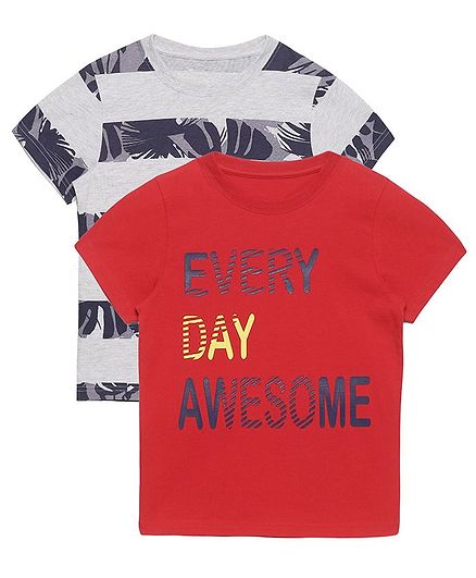 Plum Tree Half Sleeves Every Day Awesome Print Pack Of 2 Tee - Red