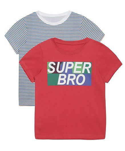 Plum Tree Half Sleeve Super Bro Print Pack Of 2 Tee - Red