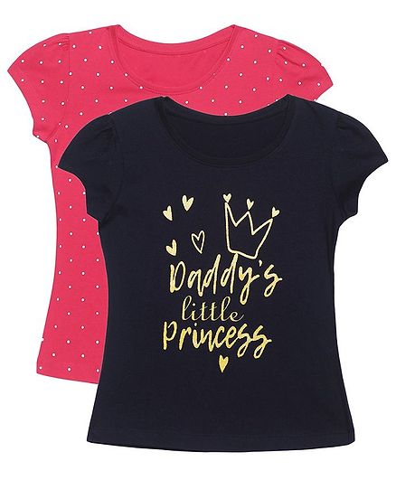 Plum Tree Short Sleeves Daddy Little Princess Print Pack Of 2 Tee - Black & Dark Pink