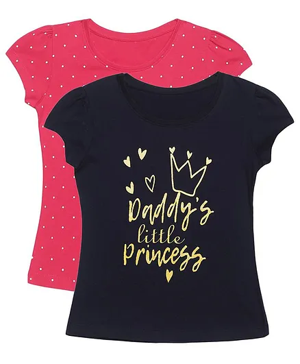 Plum Tree Short Sleeves Daddy Little Princess Print Pack Of 2 Tee - Dark Navy & Dark Pink
