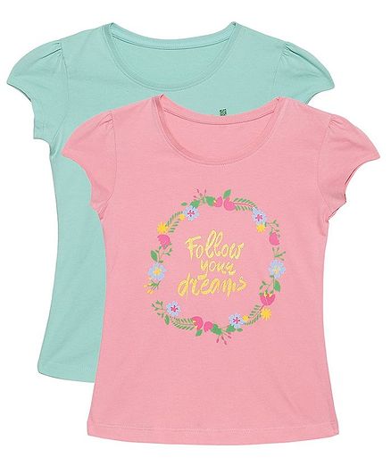 Plum Tree Short Sleeves Follow Your Dreams Print Pack Of 2 Tee - Rose Pink & Aqua