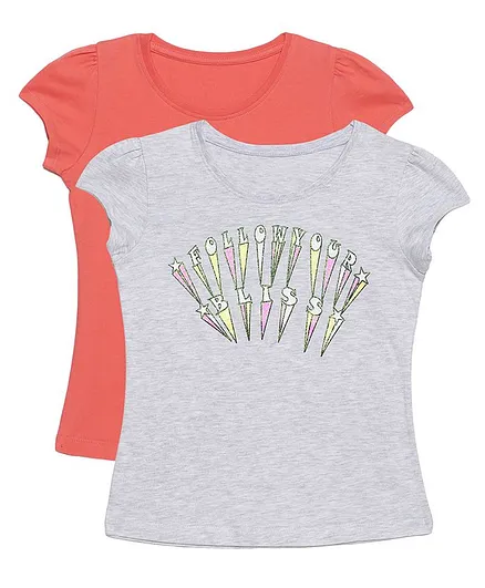 Plum Tree Short Sleeves Follow Your Bliss Print Pack Of 2 Tee - Salmon Pink & Grey