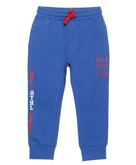 Plum Tree Text Print Track Pants - Blue