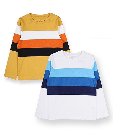 Plum Tree Full Sleeves Pack Of Two Striped Tee - Yellow White
