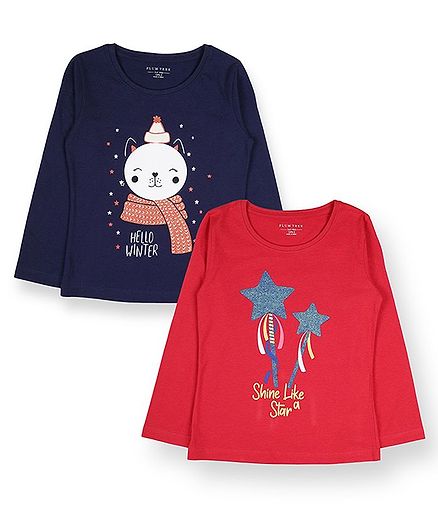 Plum Tree Full Sleeves Pack Of Two Snow Man Print Tee - Red Blue