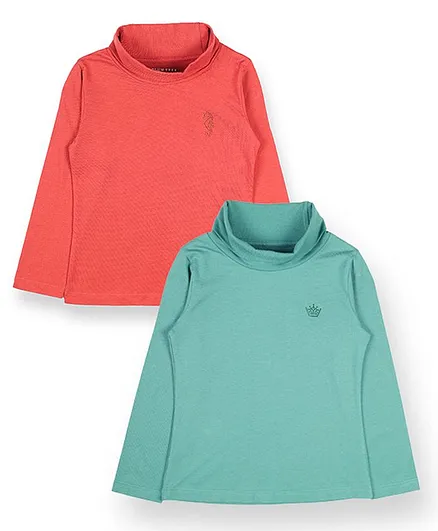Plum Tree Full Sleeves Solid Pack Of Two Tee - Peach Green