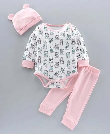 Jb Club Full Sleeves Unicorn Printed Onesie With Bottoms & Cap - Light Pink