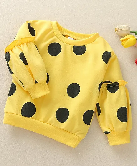 Kookie Kids Full Sleeves Sweatshirt Polka Dot Print - Yellow
