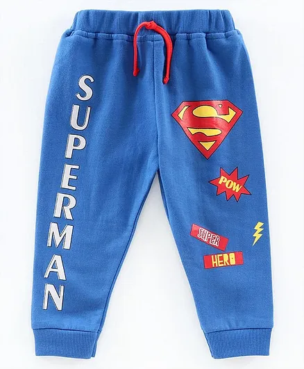 Mom's Love Full Length Fleece Pant Superman Print - Blue