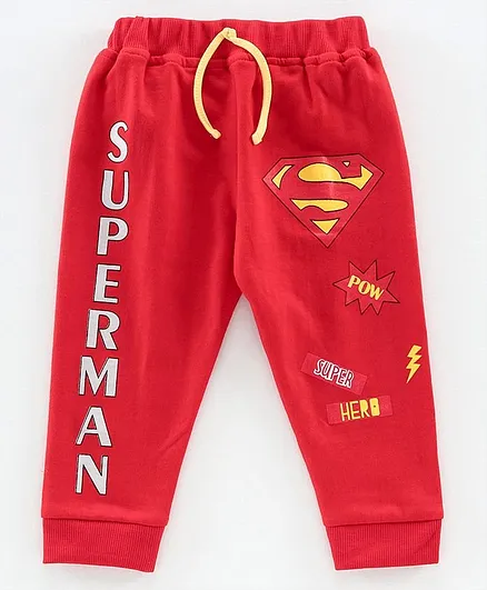 Mom's Love Full Length Fleece Pant Superman Print - Red
