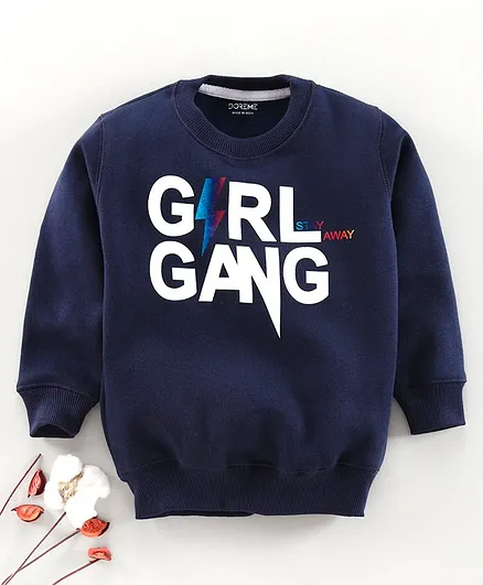 Doreme Full Sleeves Sweatshirt Text Print - Navy Blue
