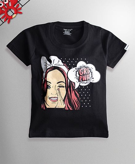 Ardan Lucy Half Sleeves Pop Up Art Power Tee - Black