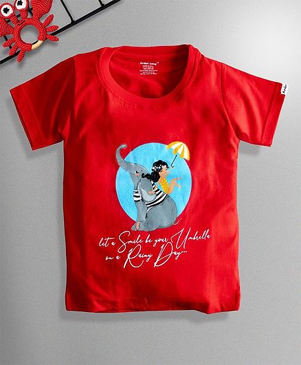 Ardan Lucy Half Sleeves Let Smile Be Your Umbrella On A Rainy Day Tee - Red
