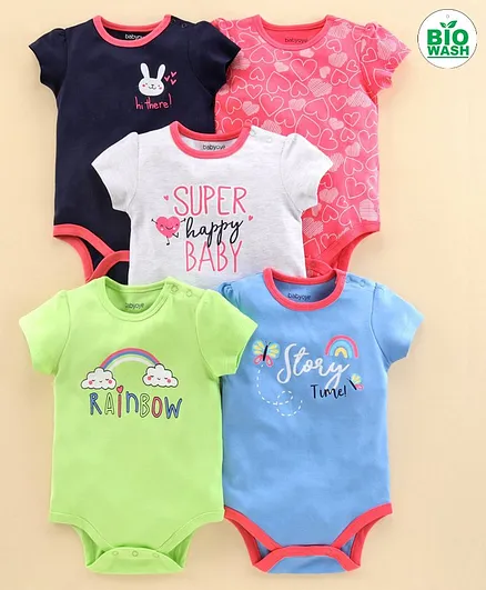Babyoye Half Sleeves Onesie Pack of 5 - Multicolor