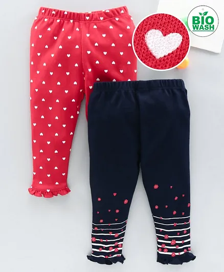 Babyoye Full Length Legging Heart Print Pack of 2 - Blue Red