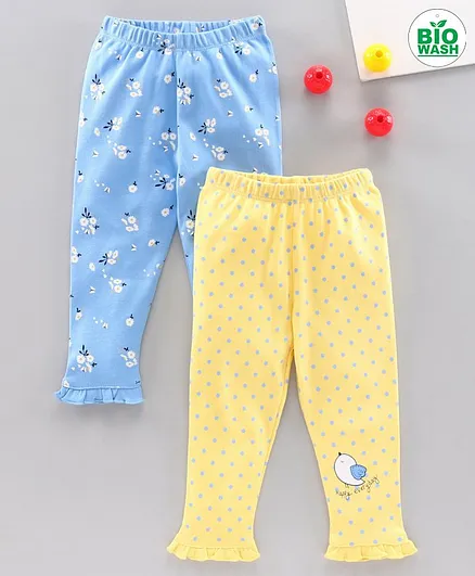 Babyoye Cotton Full Length Leggings Pack of 2 - Blue Yellow