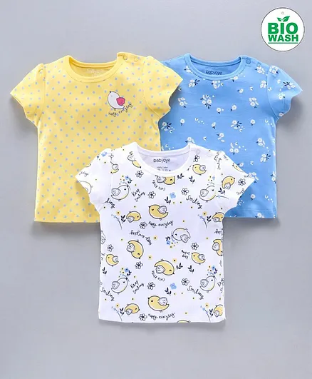 Babyoye Cotton Half Sleeves T-Shirts Pack Of 3 - Yellow Blue White