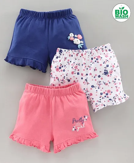 Babyoye Shorts Floral Print Pack of 3 - Blue Coral White