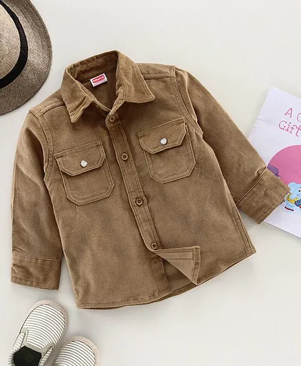 Babyhug Full Sleeves Corduroy Solid Two Pocket Shirt - Beige