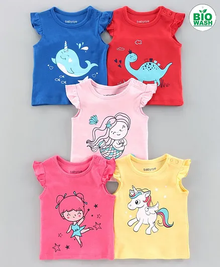Babyoye Cotton Cap Sleeves Tees Pack of 5 - Multicolour