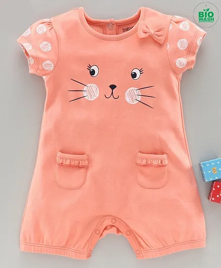Babyoye Short Sleeves Romper Cat Face Print - Pink