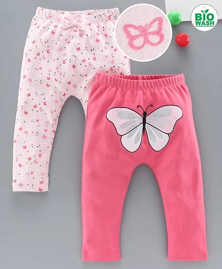 Babyoye Cotton Diaper Leggings Butterfly Print Pack of 2 - Pink