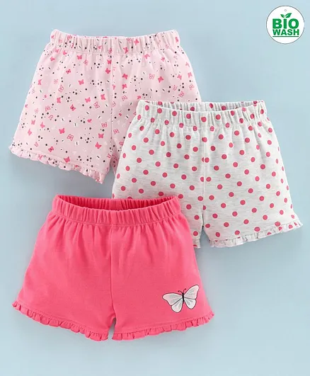 Babyoye Cotton Shorts Multiprint Pack of 3 - Pink Grey