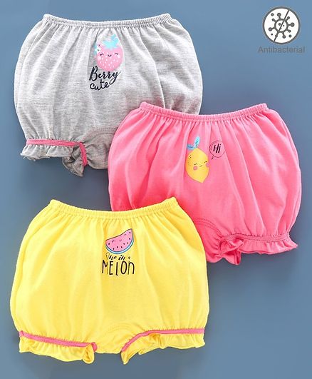 Babyoye Cotton Bloomer Pack of 3 - Grey Pink Yellow