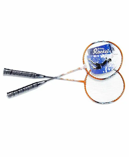 Legends of Sports 2 Badminton Rackets with 5 Feather Shuttlecocks - Orange