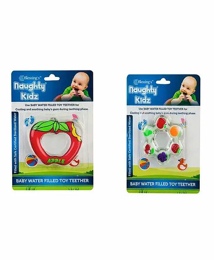 Naughty Kidz Water Filled Silicone Teethers Set of 2 - Red Multicolour