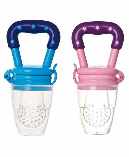 Naughty Kidz Baby Food Feeder Cum Teether Pack of 2 - Blue and Pink
