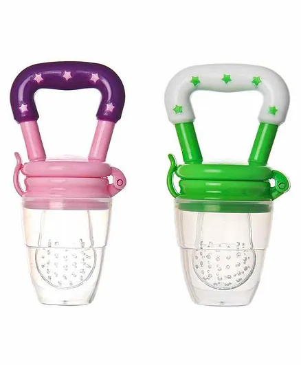 Naughty Kidz Baby Food Feeder Cum Teether Pack of 2 - Pink And Green