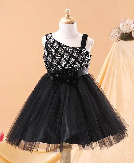 Babyhug Sleeveless Party Wear Frock Bow Applique - Black