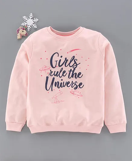 Lazy Bones Full Sleeves Sweatshirt Text Print - Pink