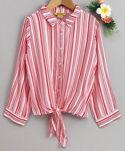 Global Desi Girl Full Sleeves Striped Front Knot Top - Pink