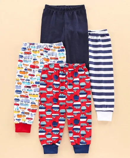 Kidi Wav Car Print Full Length Pack Of 4 Pyjamas - Red