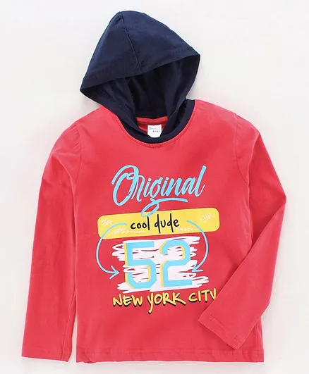 Taeko Full Sleeves Hooded T-Shirt New York Print - Red