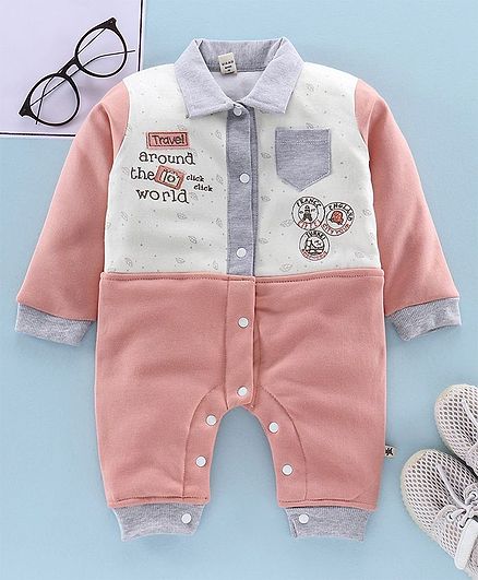 Brats And Dolls Full Sleeves Romper - Peach